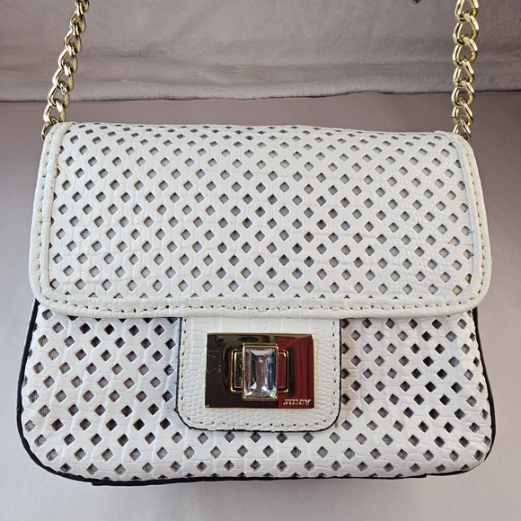 Juicy Couture White Perforated‎ Chain Crossbody Bag Rhinestone Turn Lock Gold - Picture 15 of 16